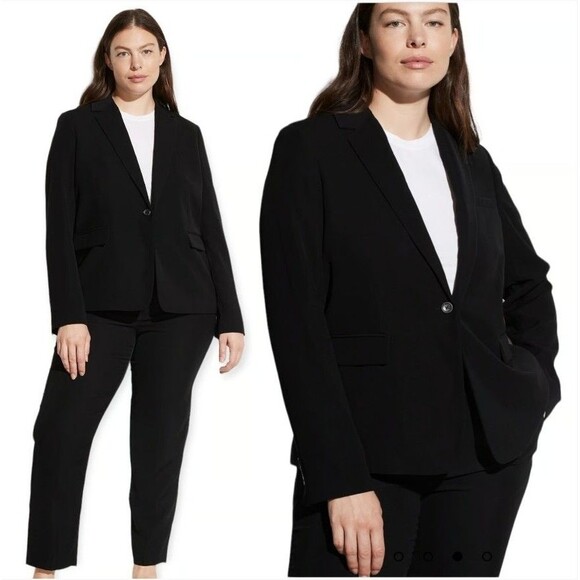 $445 Vince. Crepe One Button Blazer Black Jacket Women's size 22 Flap Pockets - Picture 1 of 9